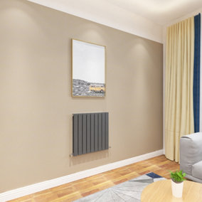 SKY BATHROOM Central Heating Flat Panel 600x612mm Anthracite Double Radiator With Angle Valves