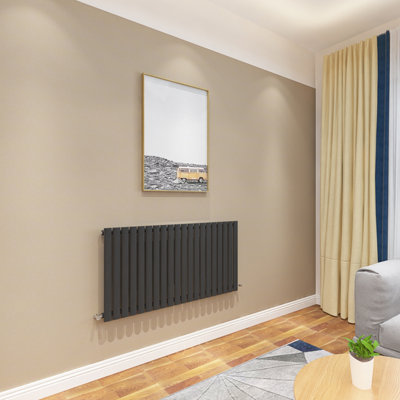 SKY BATHROOM Central Heating Oval Column 600x1180mm Black Single ...