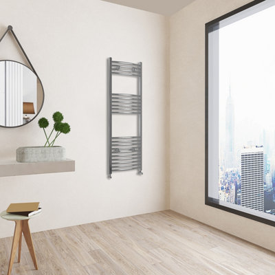 Sky Bathroom Chrome 1200x400mm Curved Heating Radiator With Angled ...