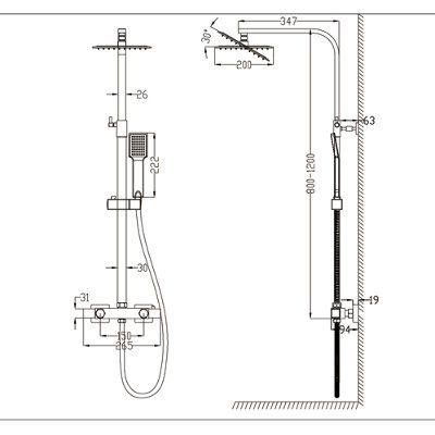 SKY Bathroom Chrome effect Exposed valve Mixer Shower
