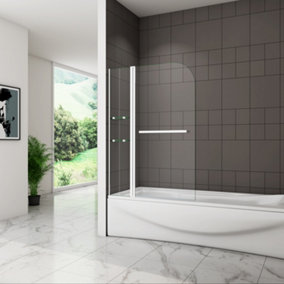 SKY Bathroom Chrome Pivot Shower Screen Bath 1200x1400mm With Glass Shelves & Towel Rail