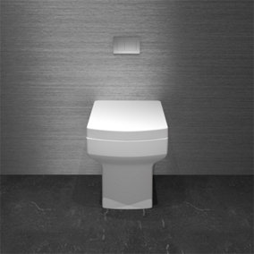 SKY Bathroom cloakroom Square Modern Ceramic Back To Wall Toilet with Soft Close Seat BTW WC White -04