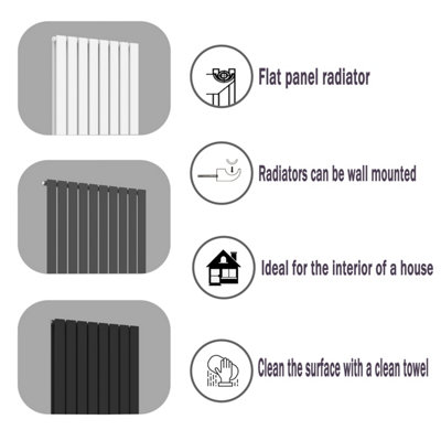 Sky Bathroom Flat Panel Anthracite Radiator Tall Upright Double 1600x680mm