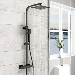 SKY Bathroom Modern Square Matte Black Exposed Thermostatic Mixer Shower Set With Shower Head and Handheld
