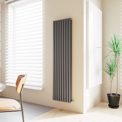 SKY BATHROOM Oval Column Radiator 1800x472mm Double Anthracite High ...