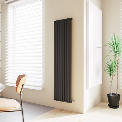 SKY BATHROOM Oval Column Radiator 1800x472mm Single Black High Heat ...