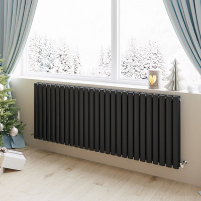 SKY BATHROOM Oval Column Radiator 600x1590mm Double Black High Heat ...