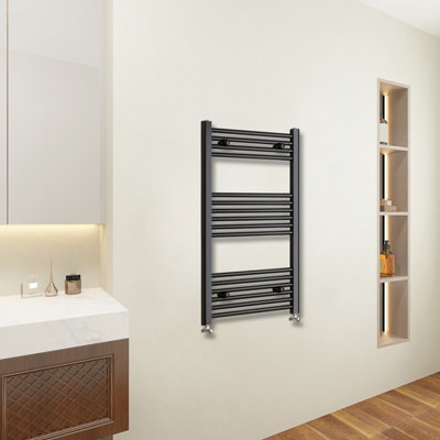 Sky Bathroom Radiator 1000x400mm Straight Heating Black With Angled Valves