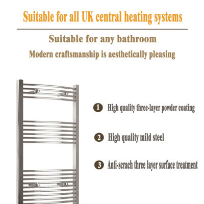 Sky Bathroom Radiator 1000x500mm Curved Heating Chrome With Angled Valves