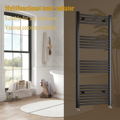 Sky Bathroom Radiator 1400x450mm Straight Heating Black With Angled Valves