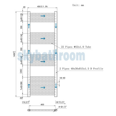 Sky Bathroom Radiator 1400x450mm Straight Heating Black With Angled Valves