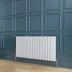 SKY Bathroom Radiator Flat Panel 600x1156mm White Horizontal Double Central Heating With Angle Valves