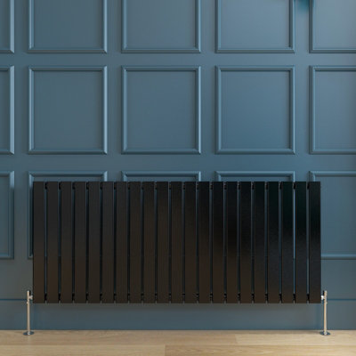 SKY Bathroom Radiator Flat Panel 600x1428mm Black Horizontal Single ...