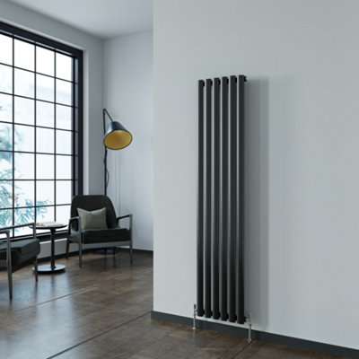 SKY Bathroom Radiator Oval Column 1600x354mm Black Vertical Single ...