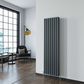 SKY Bathroom Radiator Oval Column 1600x472mm Anthracite Vertical Double Central Heating With Angle Valves
