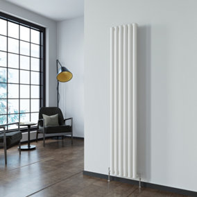 SKY Bathroom Radiator Oval Column 1800x354mm White Vertical Single Central Heating With Angle Valves