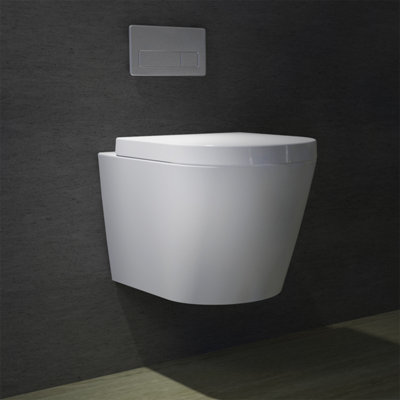SKY Bathroom Round Ceramic Rimless Wall Hung Toilet Soft Close 