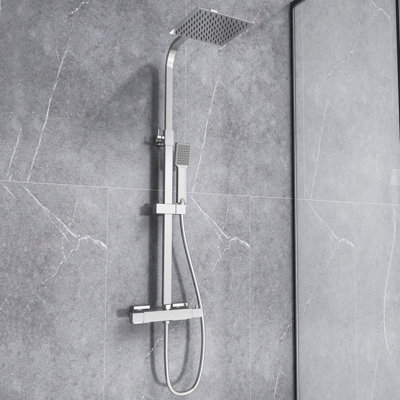 SKY Bathroom Square Dual Head Chrome Thermostatic Twin Head Rainfall ...