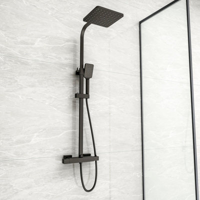 SKY Bathroom Square Dual Head Matt Black Thermostatic Twin Head ...