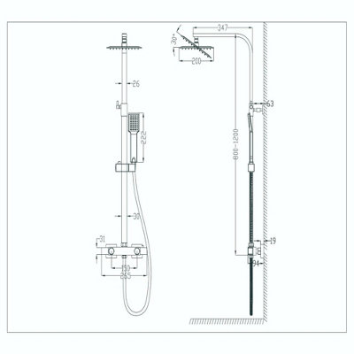 SKY Bathroom Square Exposed Thermostatic Mixer Shower Set With Shower Head and Handheld