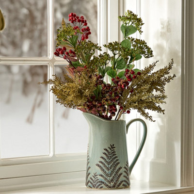 Sky Blue Fern Hallway Room Table Decor Pitcher Jug Flower Vase