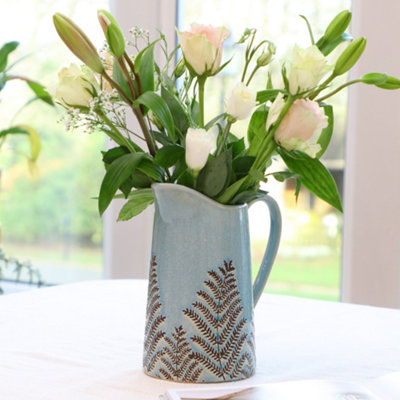 Sky Blue Fern Hallway Room Table Decor Pitcher Jug Flower Vase