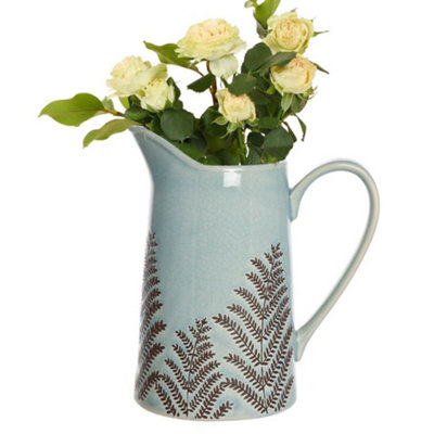 Sky Blue Fern Hallway Room Table Decor Pitcher Jug Flower Vase