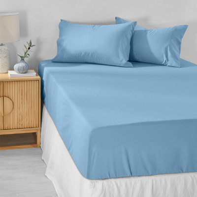 Sky Blue Fitted Sheet Soft Anti Allergy Single Super King Size 40cm Extra Deep Plain Bed Sheets Easy Care Washable