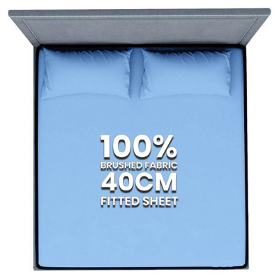 Sky Blue Fitted Sheet Soft Anti Allergy Single Super King Size 40cm Extra Deep Plain Bed Sheets Easy Care Washable