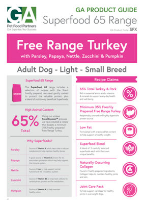 Skye & Murphy Dog Food Superfood 65 Free Range Turkey SmlBrd Light - 6kg