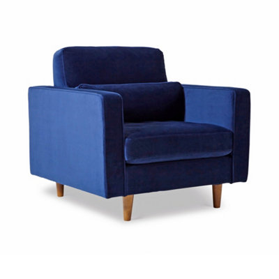 Skye Velvet Mid Century Midnight Blue Armchair - Fully Assembled By Roseland Furniture