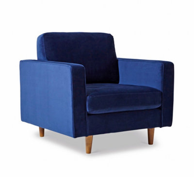 Skye Velvet Mid Century Midnight Blue Armchair - Fully Assembled By Roseland Furniture