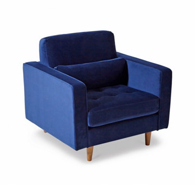 Skye Velvet Mid Century Midnight Blue Armchair - Fully Assembled By Roseland Furniture
