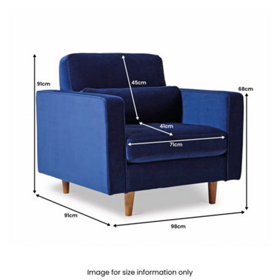 Skye Velvet Mid Century Midnight Blue Armchair - Fully Assembled By Roseland Furniture