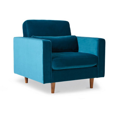 Skye Velvet Mid Century Teal Armchair - Fully Assembled By Roseland Furniture