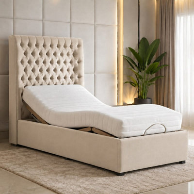 Skyline Electric Adjustable Mobility Bed With Mattress and Headboard Beige