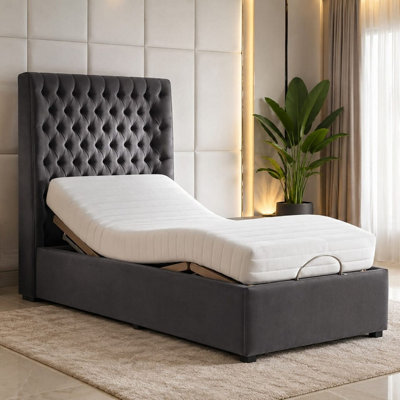 Skyline Electric Adjustable Mobility Bed With Mattress and Headboard Grey
