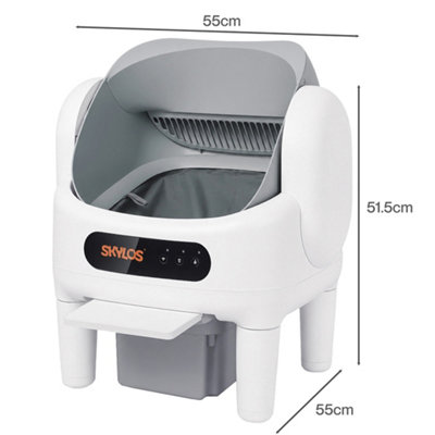 Skylos Cat Litter Tray Self Clean App Control Quiet for Multi Cats White