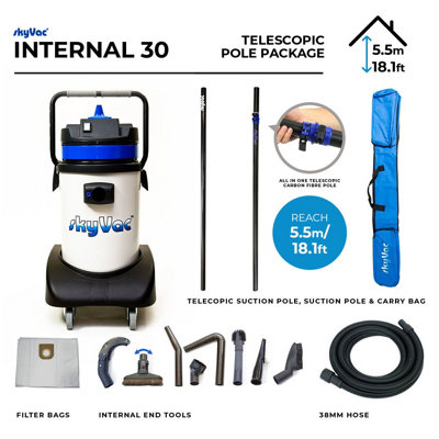 SkyVac Internal 30 Vacuum, For Internal Cleaning. 5.5M Telescopic Pole Package.