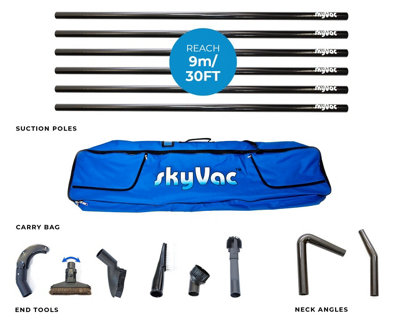 SkyVac Internal Suction Pole Set - For Internal High level Cleaning. 6 Pole Package (9m/30ft)