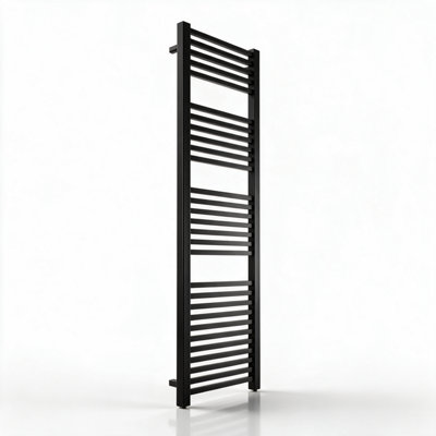 Slade 500 x 1600mm Black Heated Towel Rail & Matching Radiator Valves ...