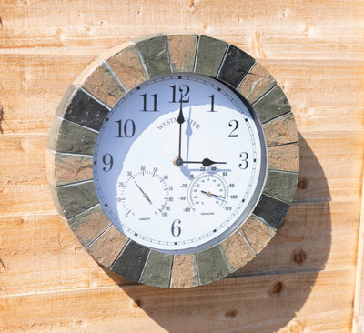 Slate Effect Hanging Wall Clock with Thermometer