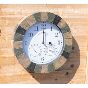 Slate Effect Hanging Wall Clock with Thermometer