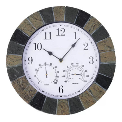 Slate Effect Hanging Wall Clock with Thermometer - 3
