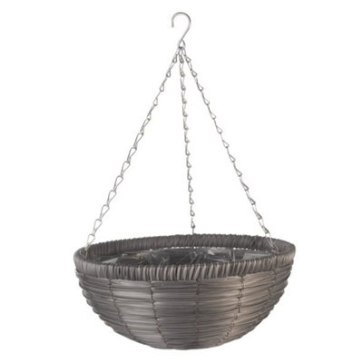 Slate Faux Rattan Hanging Basket 36CM