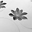 Slate Glitter Floral Wallpaper Textured Metallic Black Flower Leaf Blown Vinyl