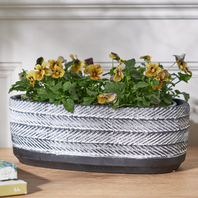 Slate Grey Cement Oval Indoor Outdoor Summer Flower Plant Pot Houseplant Garden Planter