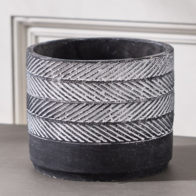 Slate Grey Cement Round Planter Indoor Flower Pot Houseplant Outdoor Garden Plant Pot (H) 14cm, (Dia)17cm
