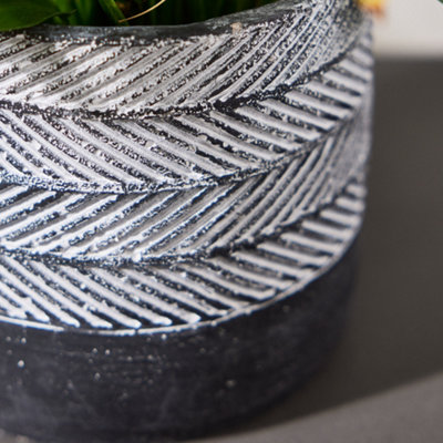Slate Grey Cement Round Planter Indoor Flower Pot Houseplant Outdoor Garden Plant Pot (H) 14cm, (Dia)17cm