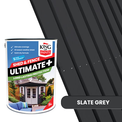 Slate Grey King of Paints One Coat Fence and Shed Paint 5 Litres